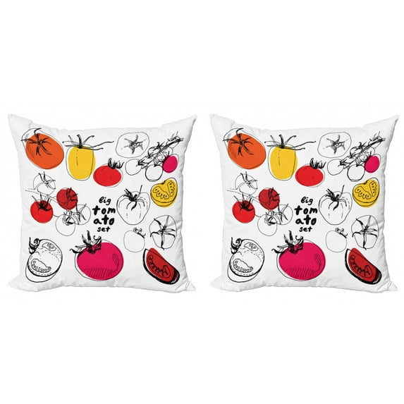 Ambesonne Food Throw Pillow Cover 2 Pack, Vivid Sketched Tomatoes, 18", Multicolor