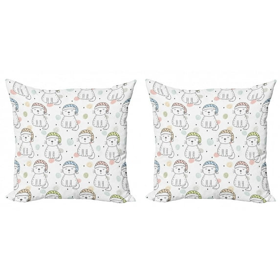 Ambesonne Cartoon Throw Pillow Cover 2 Pack, Sleeping Colorful Cat, 20", Pale Yellow Pale Blue