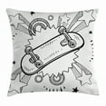 thumbnail image 1 of Doodle Throw Pillow Cushion Cover, Sketch of a Skateboard with Sixties and Seventies Style Pop Explosion Background, Decorative Square Accent Pillow Case, 18 X 18 Inches, Black White, by Ambesonne, 1 of 2