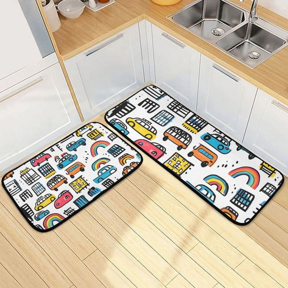 Doodle Traffic Kitchen Mats Non Slip Standing Desk Mat Runner Rug Washable Kitchen Rugs for Floor 2PCS
