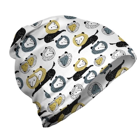 Doodle Unisex Beanie, Hand Drawn Animal, Hiking Outdoors, White Multicolor, by Ambesonne
