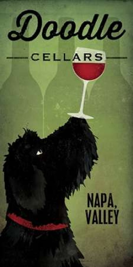 Doodle Wine II Black Dog Canvas Art - Ryan Fowler (24 x 48)