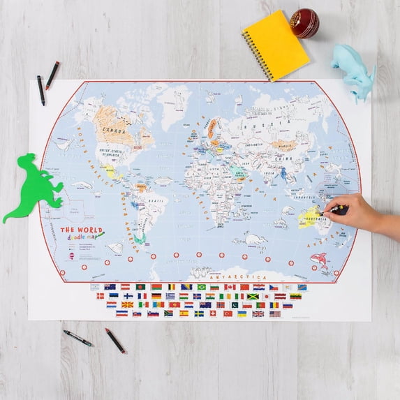 Doodle World Map With Crayons (Paper) 23 x 33 inches