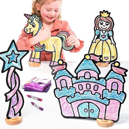 Fairytale Toy Set for Kids: Color, Play, and Wipe Away with Crayons and Eraser. Educational Reusable Coloring Toy with Castle, Princess, Unicorn, Star Wand. price history and forecast - DoodleFace S5DFPPP