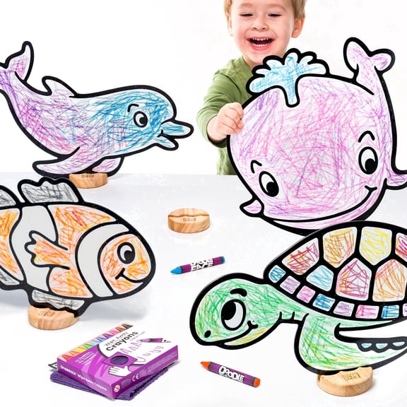 Under The Sea Toy Set for Kids: Color, Play, Wipe Away with Crayons and Eraser. Educational Reusable Coloring Toy with Whale, Clownfish, Sea Turtle, Dolphin.