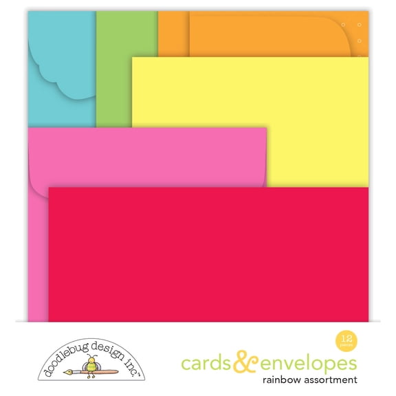 Doodlebug Cards & Envelopes 12/Pkg-Rainbow