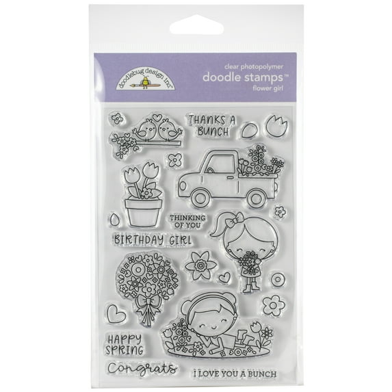 Doodlebug Clear Doodle Stamps-Flower Girl