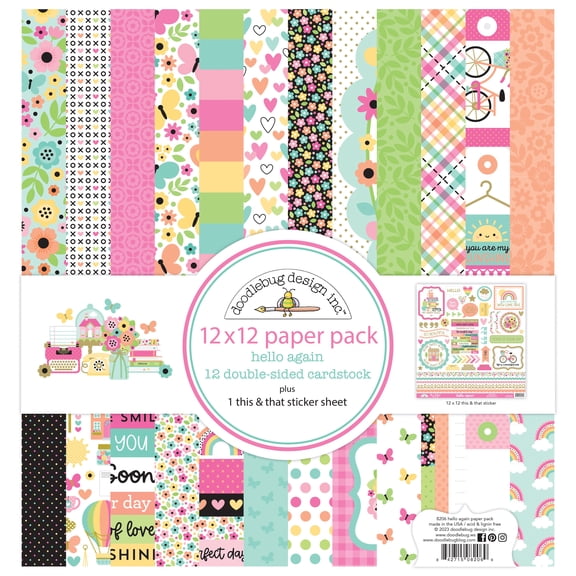 Doodlebug Double-Sided Paper Pack 12"X12" 12/Pkg-Hello Again