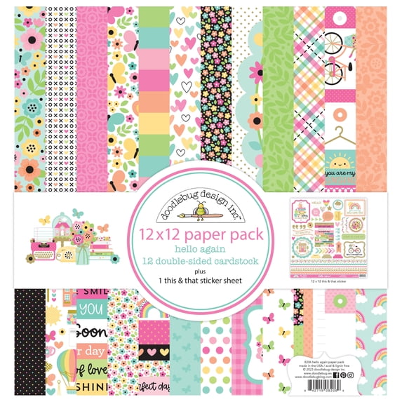 Doodlebug Double-Sided Paper Pack 12"X12" 12/Pkg-Hello Again