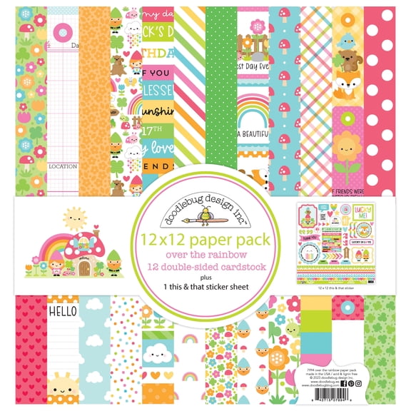 Doodlebug Double-Sided Paper Pack 12"X12" 12/Pkg-Over The Rainbow