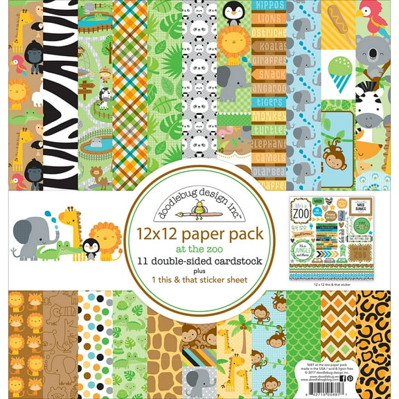 Doodlebug Double-Sided Paper Pack 12"X12"-At The Zoo