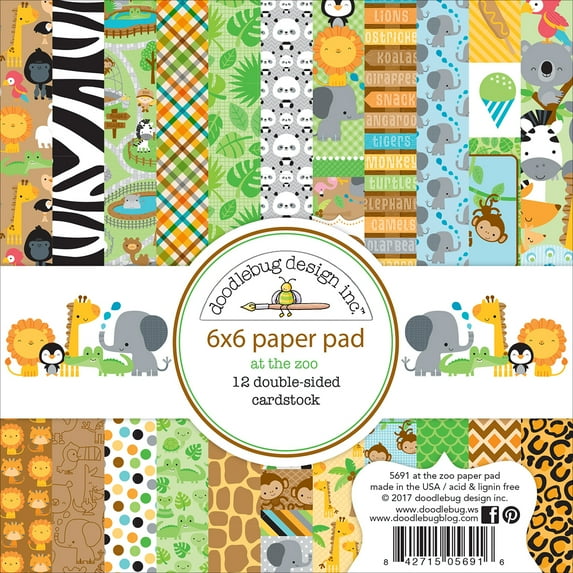 Doodlebug Double-Sided Paper Pad 6"X6" 24/Pkg At The Zoo