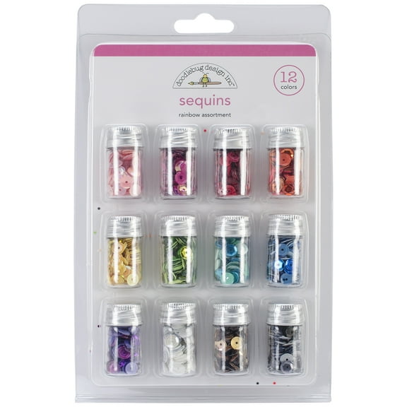 Doodlebug Kraft In Color Assorted Sequins-Rainbow - 12 Colors, Pk 1, Doodlebug