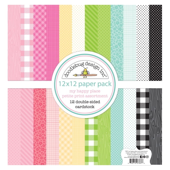 Doodlebug Petite Prints Double-Sided Cardstock 12"X12" 12/Pk-My Happy Place, 12 Designs/1 Each