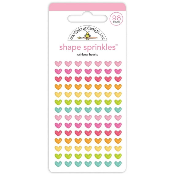 Doodlebug Sprinkles Adhesive Enamel Shapes-Rainbow Hearts