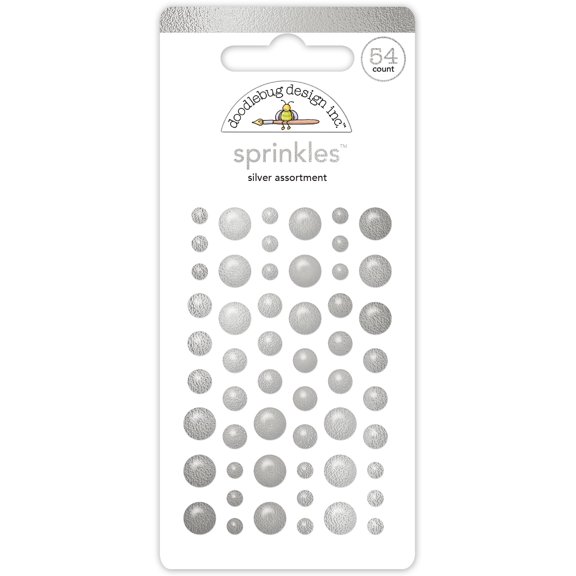 Doodlebug Sprinkles Adhesive Enamel Shapes-Silver Assortment