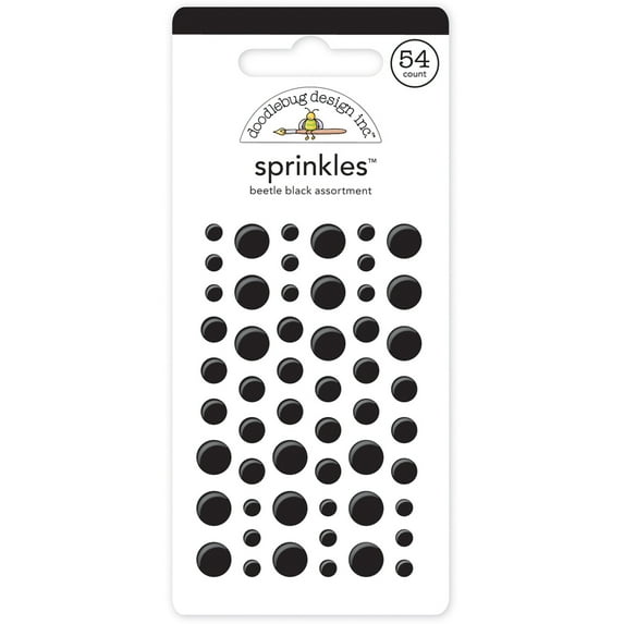 Doodlebug Sprinkles Adhesive Glossy Enamel Dots-Beetle Black, 54/Pkg