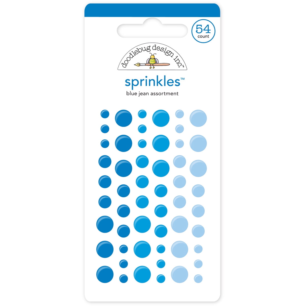 Doodlebug Sprinkles Adhesive Glossy Enamel Dots-Blue Jean, 54/Pkg