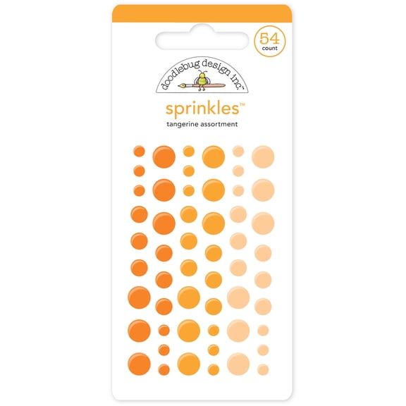 Doodlebug Sprinkles Adhesive Glossy Enamel Dots-Tangerine, 54/Pkg