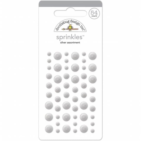 Doodlebug Sprinkles Adhesive Glossy Enamel Embellishments-Silver Dots 54/Pk,PK3