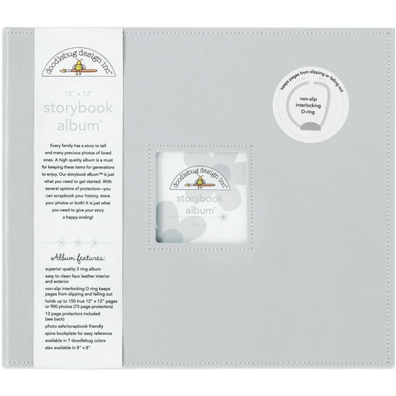 Doodlebug Storybook D-Ring Album 12"X12"-Gray
