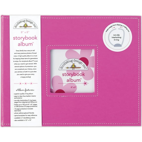 Doodlebug Storybook D-Ring Album 8"X8"-Bubble Gum