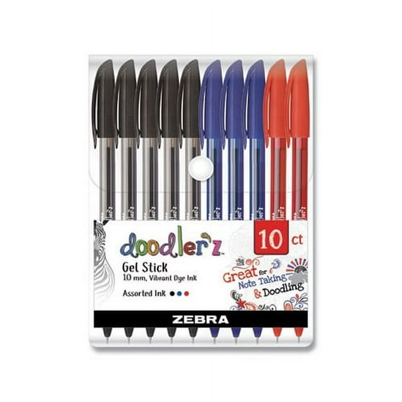 Doodler'z Gel Stick Pen Bold 1 mm, Assorted Ink, Assorted Barrels, 10/Pack