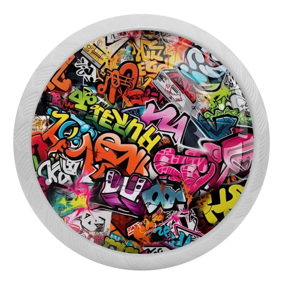 Doodles Art Painted Crystal Glass Drawer Knob Pull Ergonomic 30mm Circle Glowing Furniture Cabinet Handle for Kitchen Dresser Cupboard Wardrobe