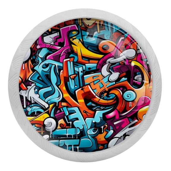 Doodles Art Painted Glow in The Dark Crystal Glass Cabinet Knobs 4 Pcs Drawer Handles for Kitchen Cabinets Dresser Cupboard Wardrobe