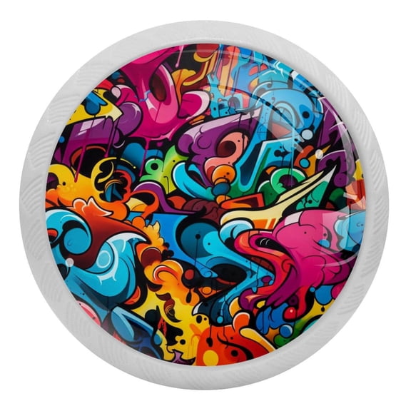 Doodles Art Painted Glow in The Dark Crystal Glass Cabinet Knobs 4 Pcs Drawer Handles for Kitchen Cabinets Dresser Cupboard Wardrobe