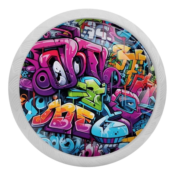 Doodles Art Painted Glow in The Dark Crystal Glass Cabinet Knobs 4 Pcs Drawer Handles for Kitchen Cabinets Dresser Cupboard Wardrobe