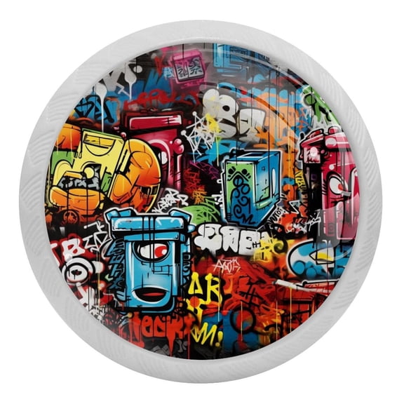 Doodles Art Painted Glow in The Dark Crystal Glass Cabinet Knobs 4 Pcs Drawer Handles for Kitchen Cabinets Dresser Cupboard Wardrobe