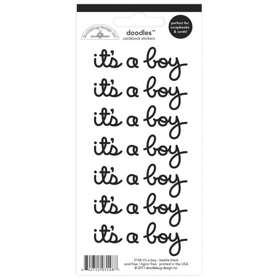 Doodles Cardstock Stickers-Beetle Black It's A Boy