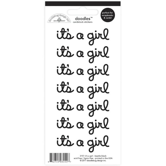 Doodles Cardstock Stickers-Beetle Black It's A Girl