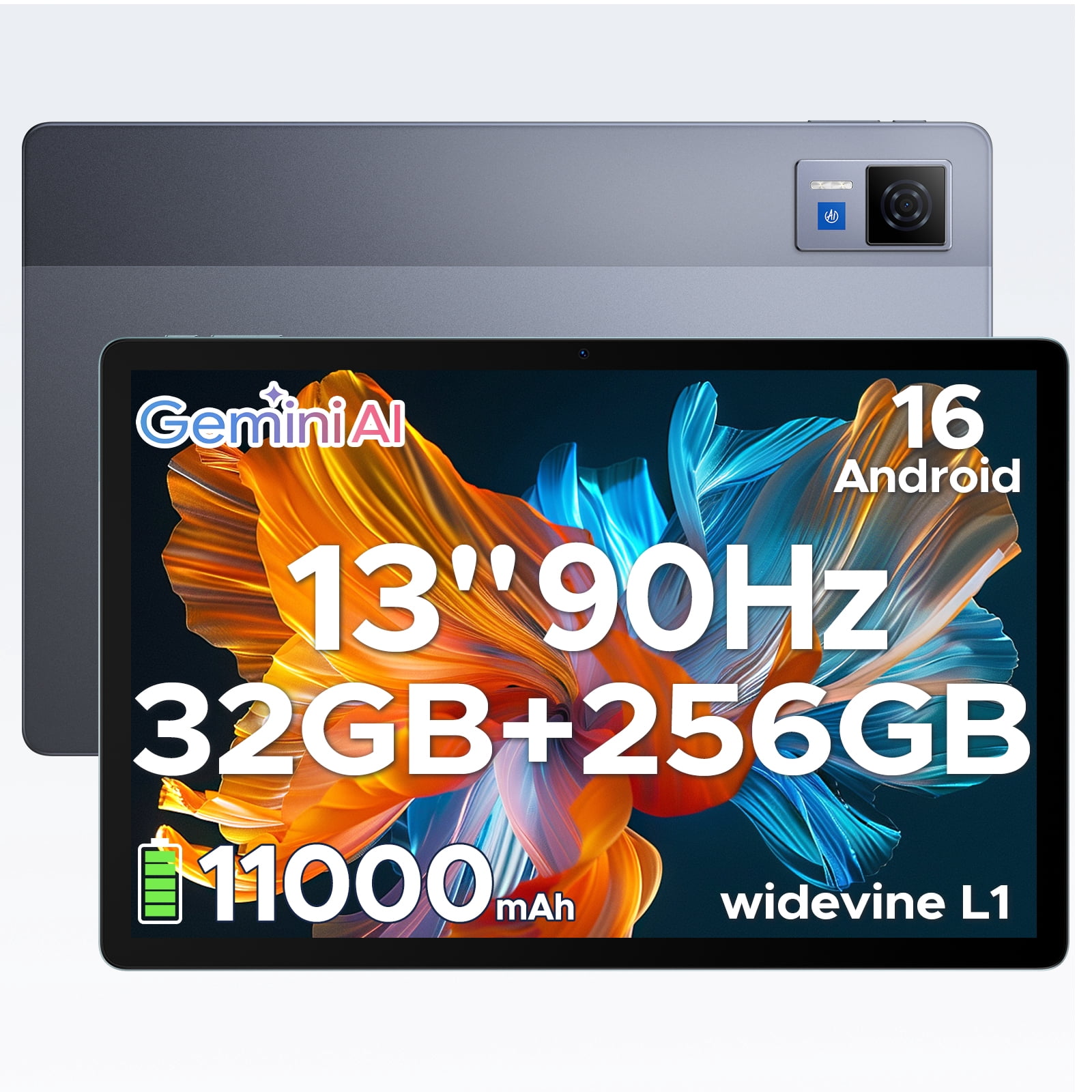 Doogee U13 Tablet with Gemini AI, 13 inch Android 16 Tablet, 11000mAh Battery, 32GB+256GB, 2.2Ghz Octa-Core Processor, FHD+90Hz Display Gaming Tablets, 13MP+8MP,7.9mm Ultra-Thin Body,Face Unlock