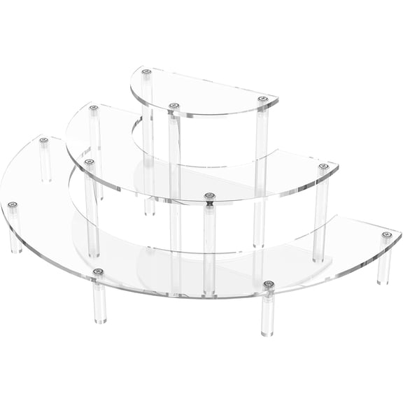 Dooiclear 3 Tier Acrylic Display Risers 2 Pack, Half Moon Cupcake Stand, Clear Perfume Organizer, Dessert Stand for Display, Clear Display Stand for Food, Cupcake, Perfume, Collections