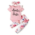 thumbnail image 1 of Dooleck Auntie Baby Girl Clothes Infant Ruffle Bodysuit Floral Jogger Pants Outfit, 1 of 6
