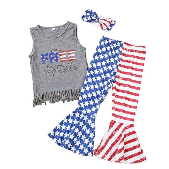 Dooleck Baby Girl 4th of July Outfit Toddler Shirt Tops Pants American Flag Clothes