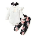 thumbnail image 1 of Dooleck Baby Girl Clothes Infant Ribbed Ruffle Bodysuit Floral Halen Pant Outfit Set, 1 of 7