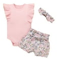 thumbnail image 1 of Dooleck Baby Girl Clothes Infant Ribbed Ruffle Bodysuit Floral Shorts Outfit Set, 1 of 8