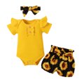 thumbnail image 1 of Dooleck Baby Girl Clothes Infant Ribbed Ruffle Bodysuit Sunflower Shorts Outfit Set, 1 of 8
