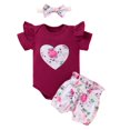 thumbnail image 1 of Dooleck Baby Girl Clothes Infant Toddler Heart Bodysuit Floral Short Pant Outfit Set, 1 of 8