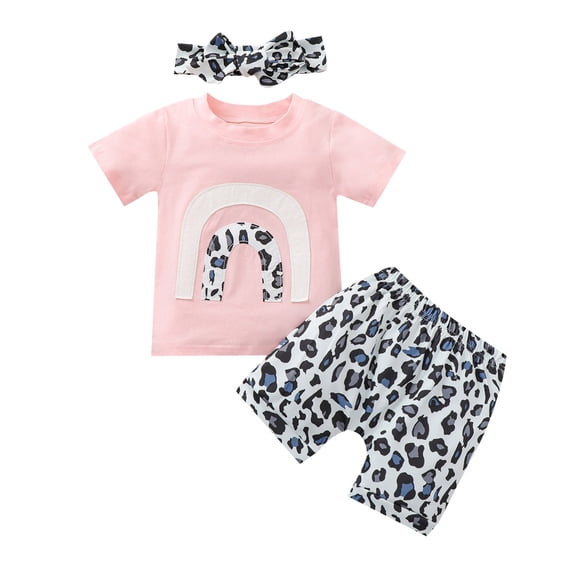 Dooleck Baby Girl Clothes Infant Toddler Rainbow Shirts Leopard Shorts Outfit Sets