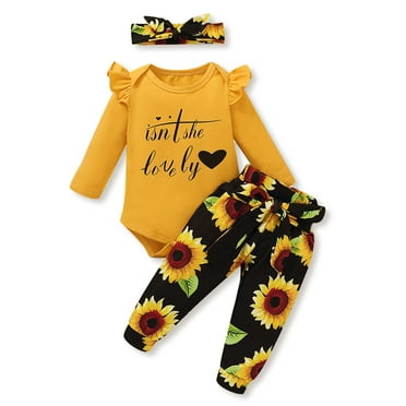 Dooleck Baby Girl Clothes Isn't She Lovely Outfit Bodysuit Sunflower Jogger Pant Set