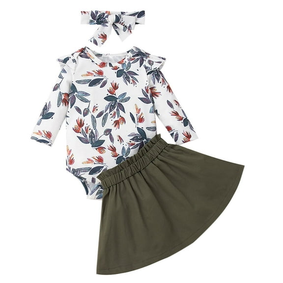 Dooleck Baby Girl Clothes Newborn Infant Ruffle Long Sleeve Onesies Skirt Outfit Set