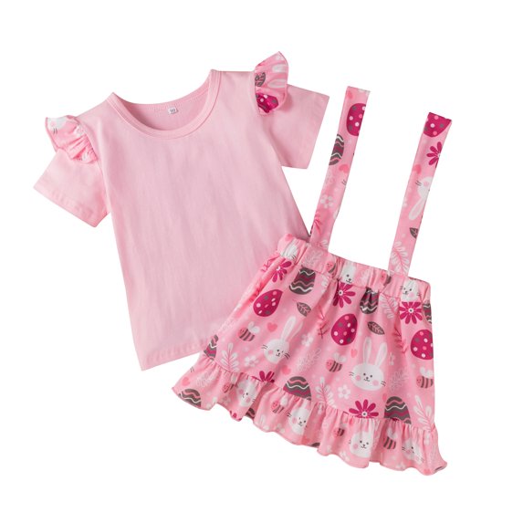 Dooleck Baby Girl Easter Outfit Toddler Clothes Ruffle Shirt Suspender Skirt Dress