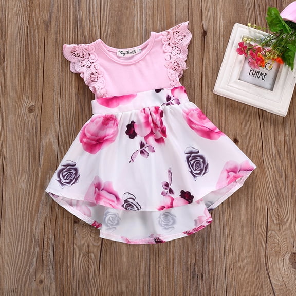 Dooleck Baby Girl Floral Dress Sleeveless Lace Princess Dress Newborn Infant Clothes