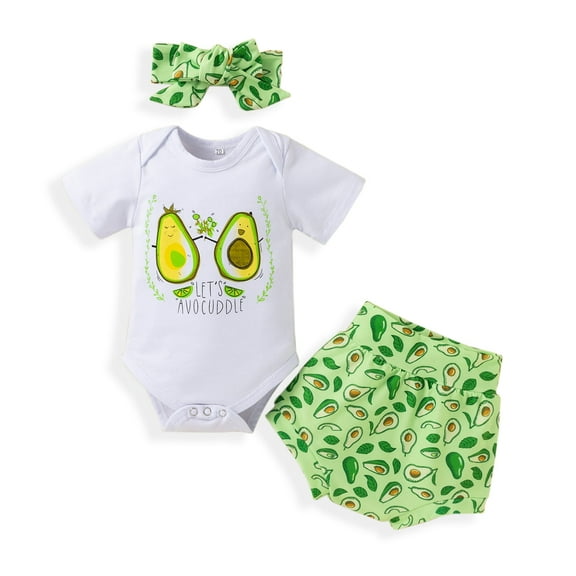 Dooleck Baby Girl Summer Clothes Infant Avocado Bodysuit Bloomer Shorts Outfit Set