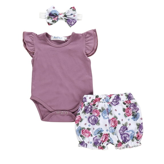 Dooleck Baby Girl Summer Clothes Infant Ruffle Bodysuit Floral Shorts Pants Outfit