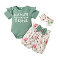 thumbnail image 1 of Dooleck Baby Girls Clothes Summer Outfits for Toddler Girl Mamas Bestie Ribbed Romper Floral Shorts Set, 1 of 8